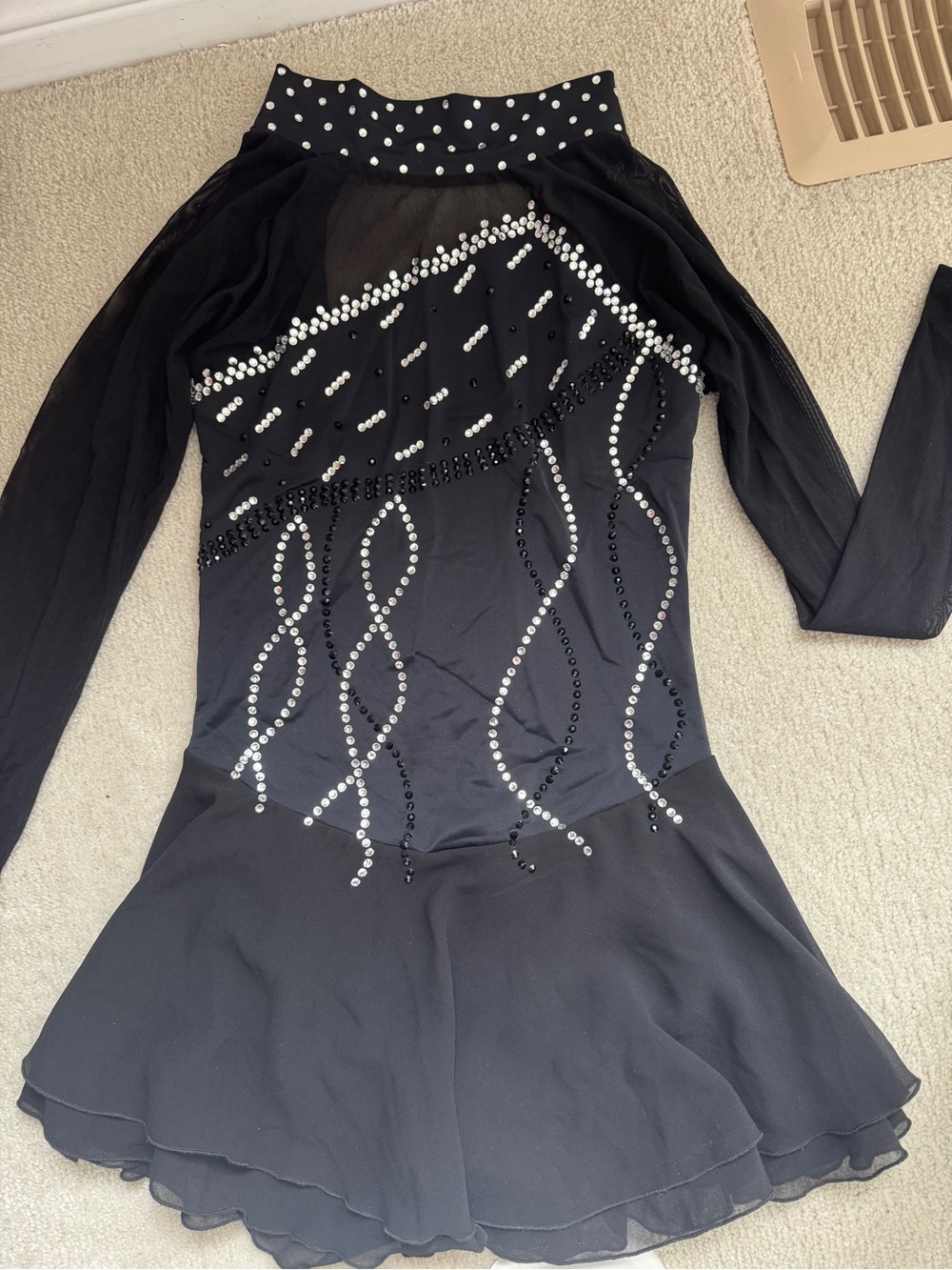 Black Figure Skating Dress with Rhinestone Swirls